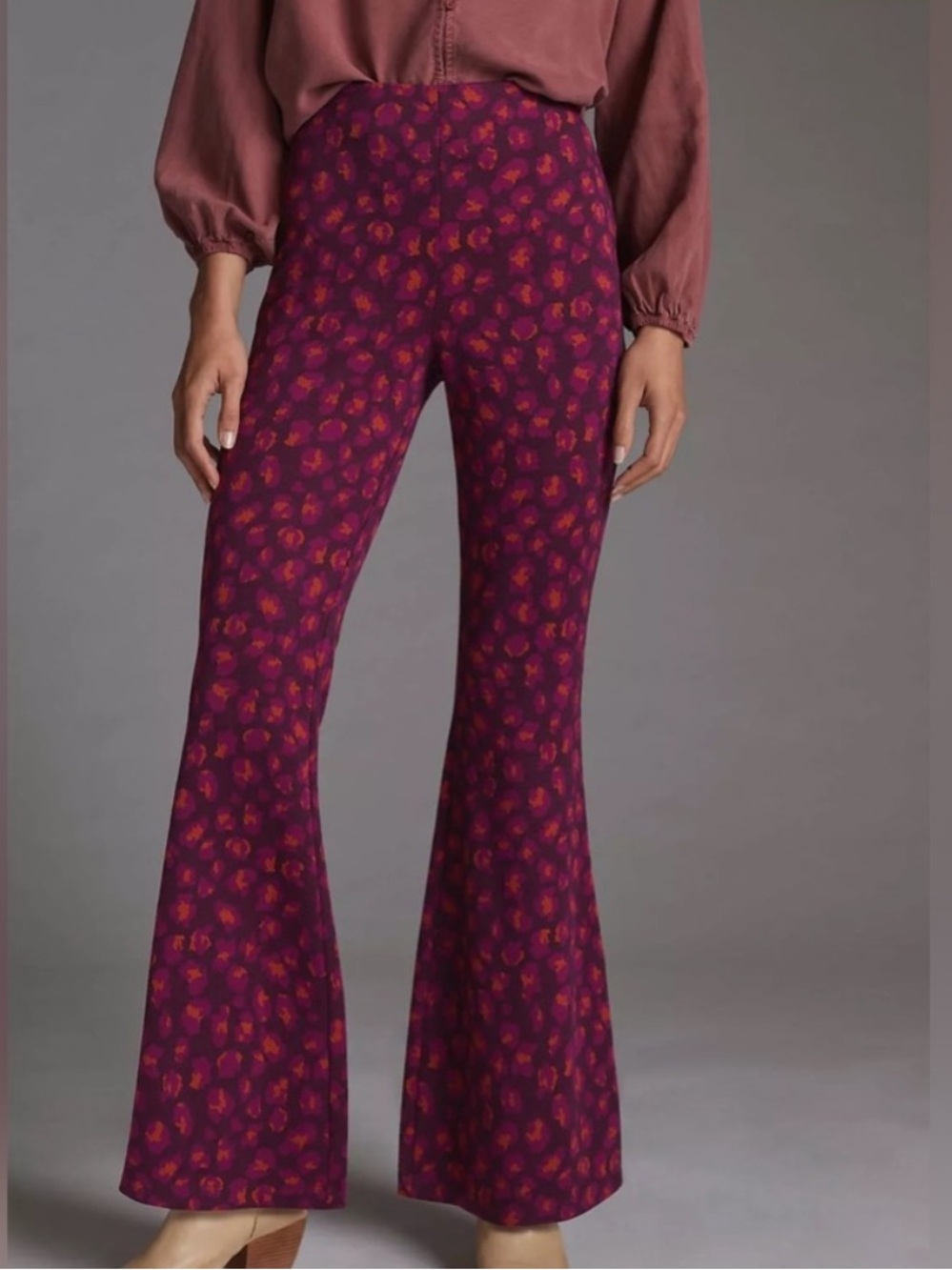 Anthropologie Maeve Knit Flare Pants Plum - Picture 4 of 9